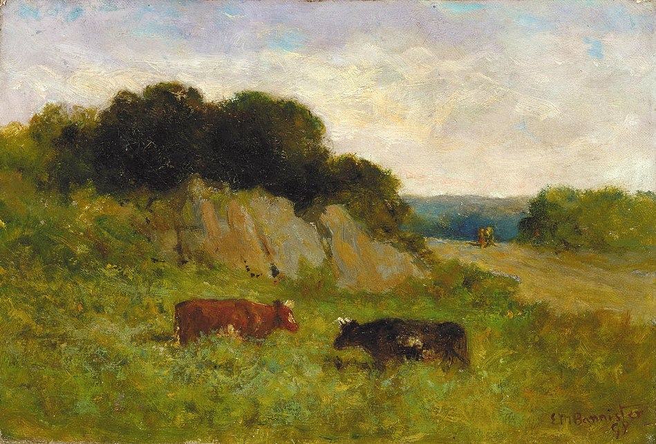 Edward Mitchell Bannister landscape with two cows
